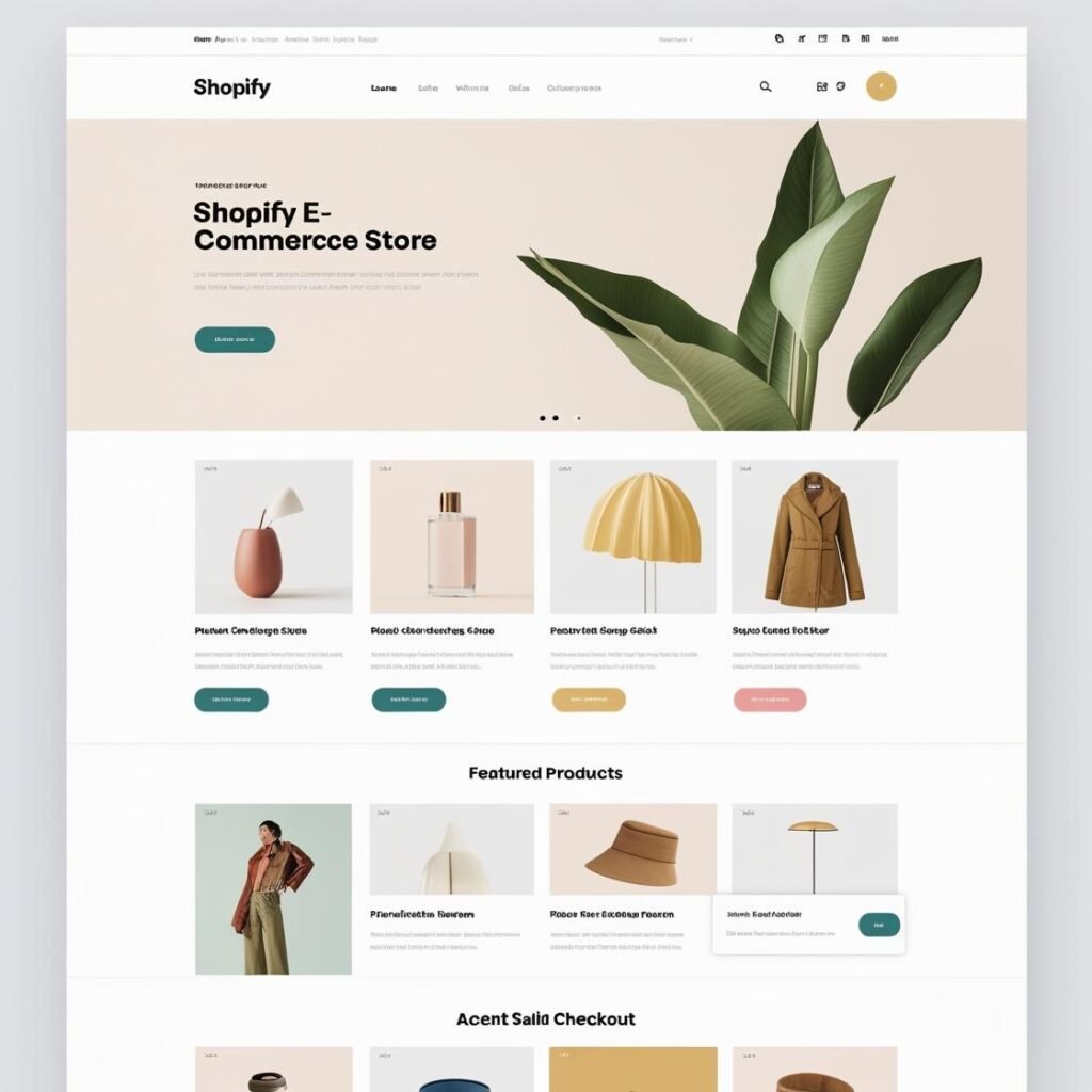 A screenshot of a simple, clean e-commerce store template on a platform like Shopify, showcasing product images and descriptions.