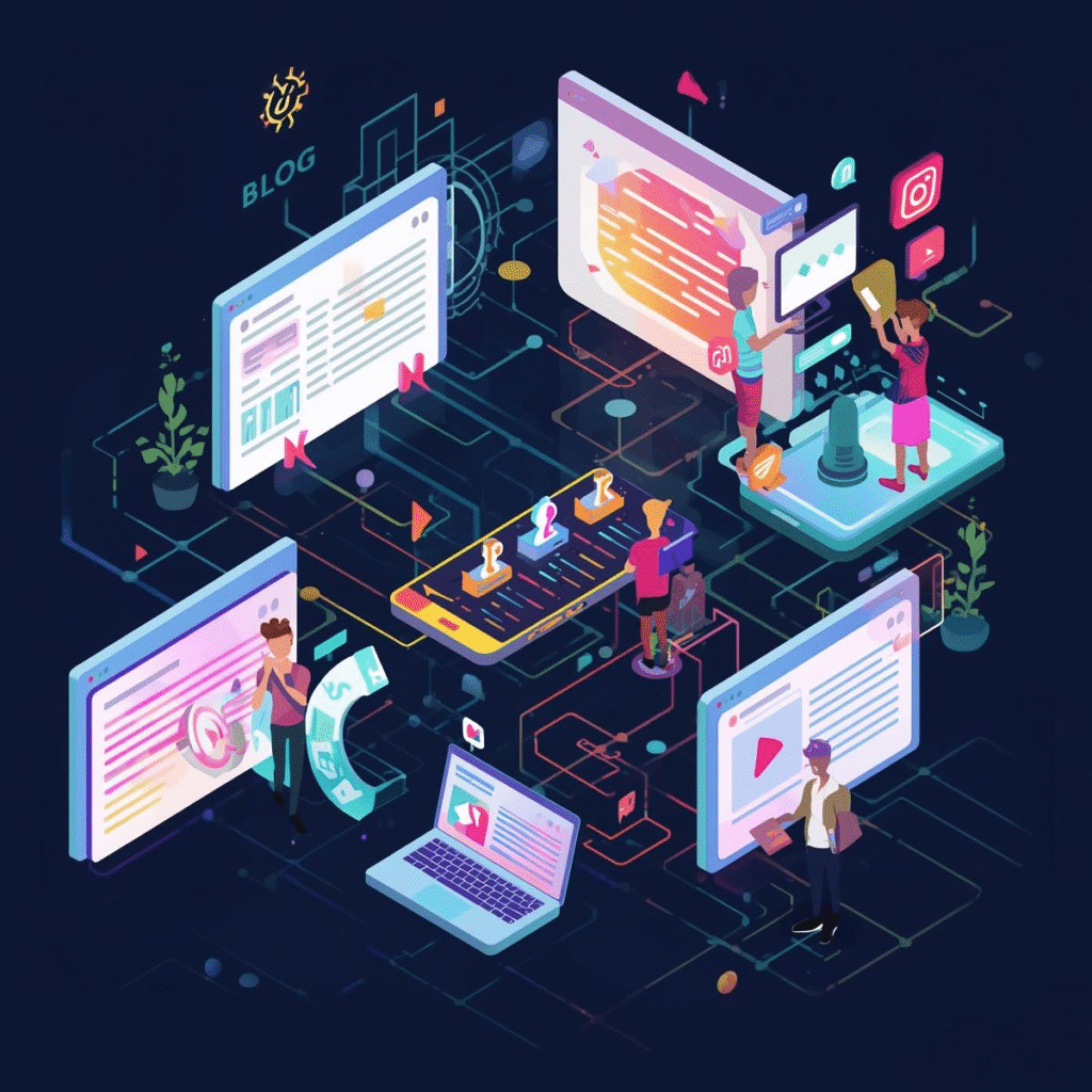 Blog post text being transformed into short-form videos for YouTube Shorts, TikTok, and Instagram.