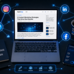 Digital strategy workspace with social overlays